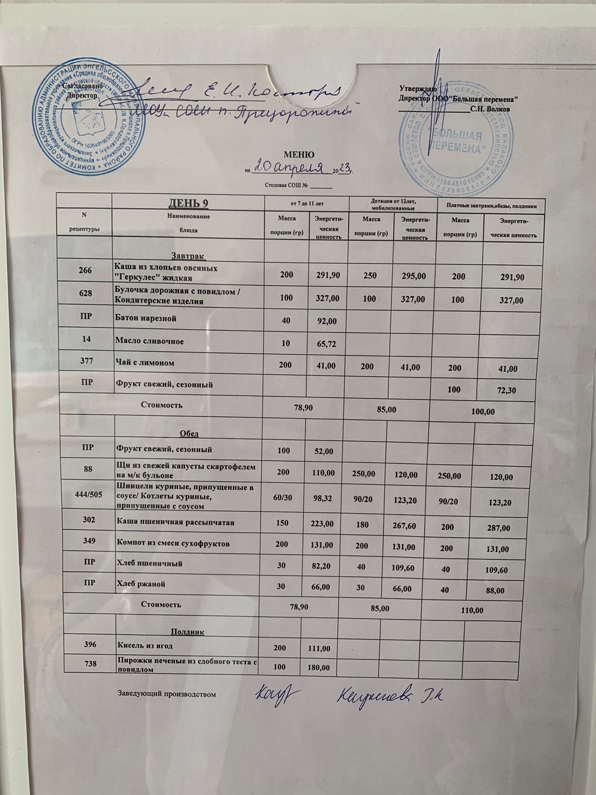 Меню 20.04.2023