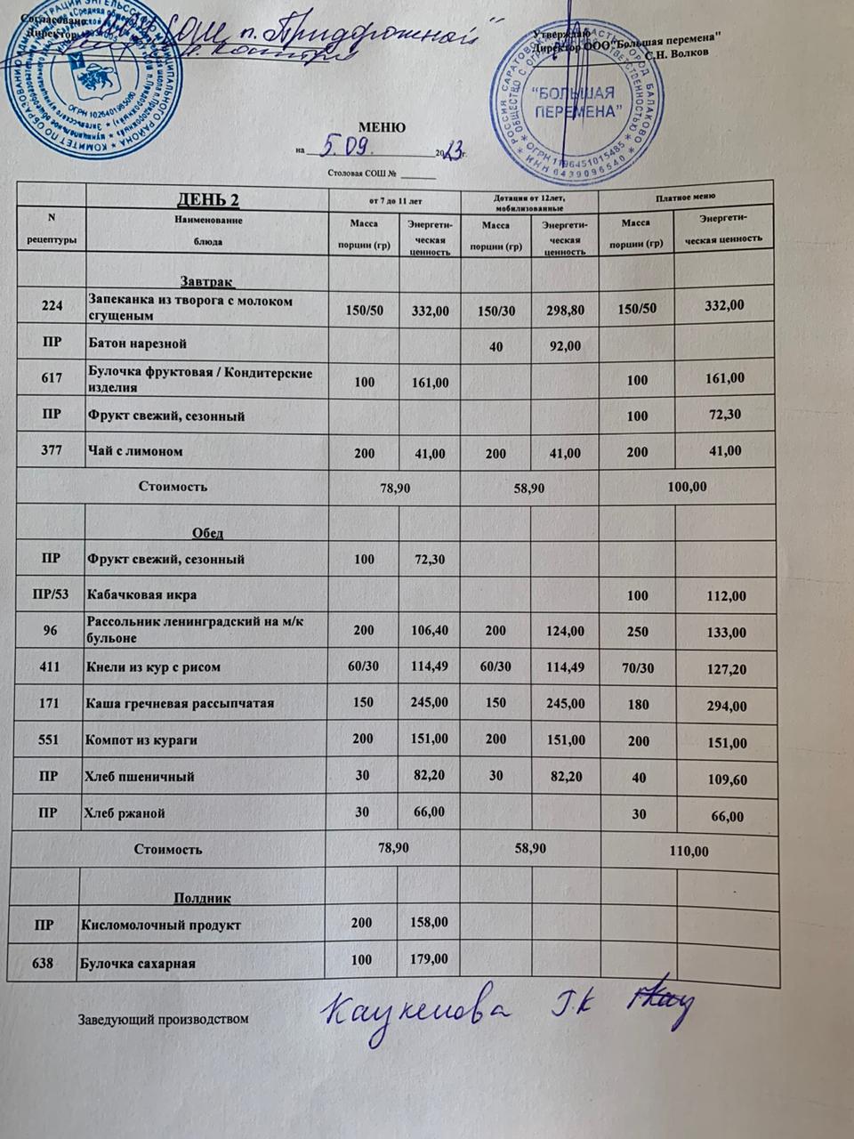 Меню 05.09.2023