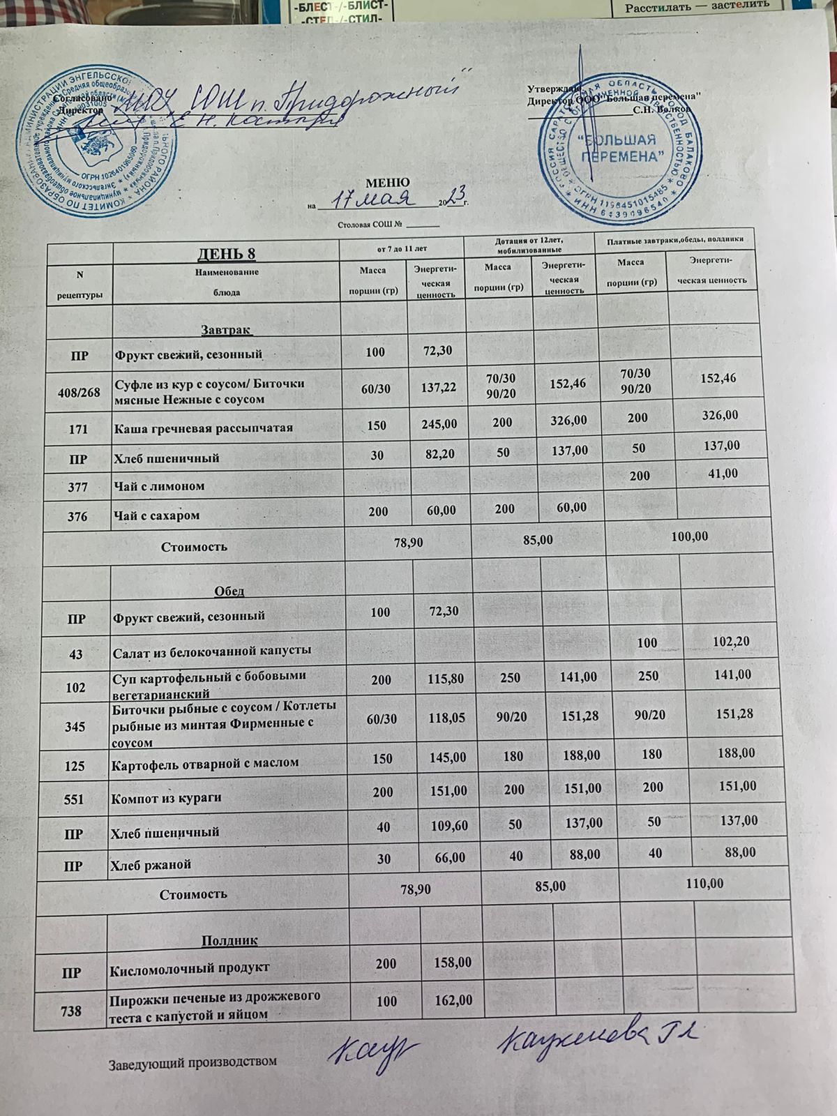 Меню 17.05.2023