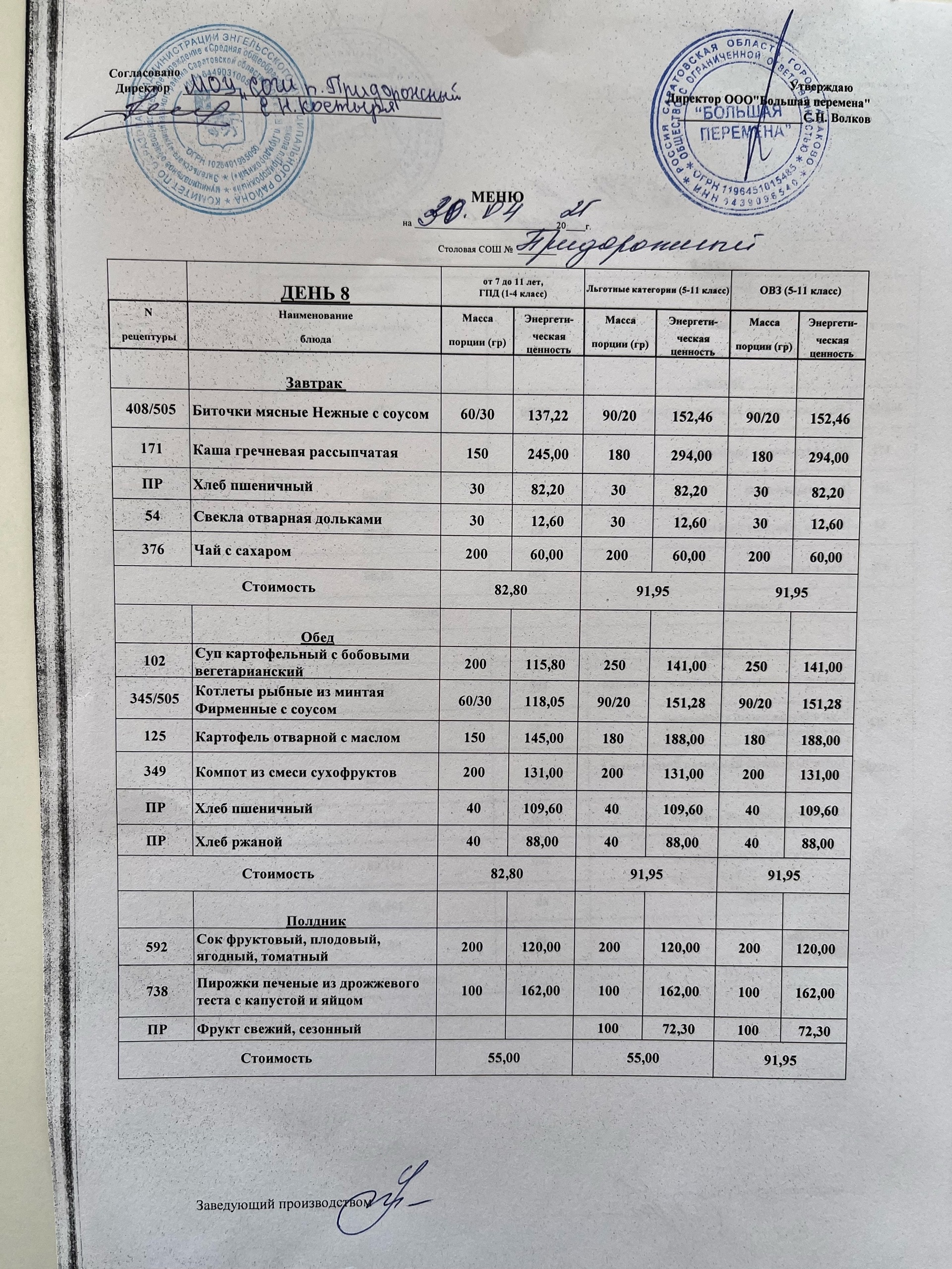 Меню 30.04.2025