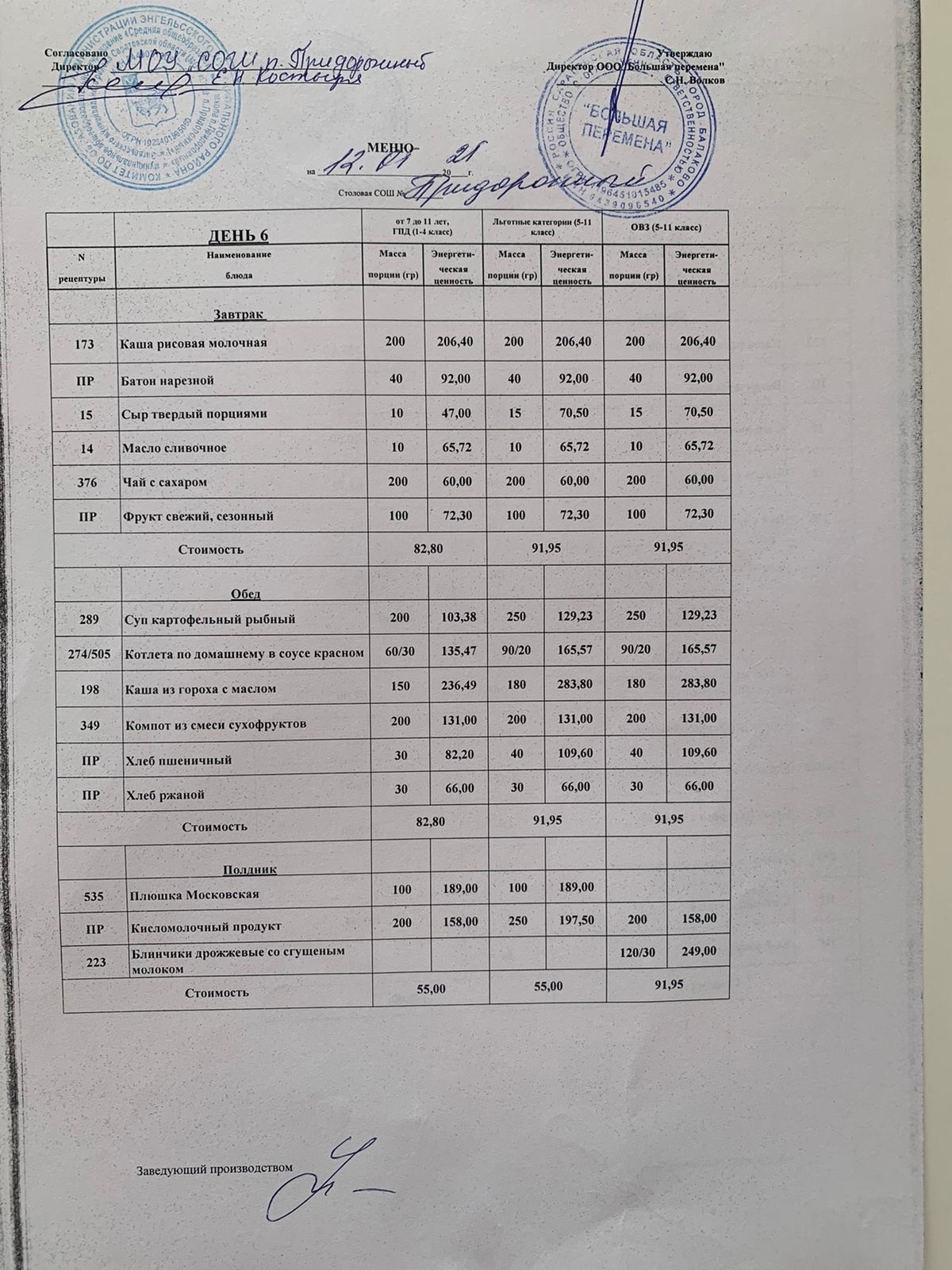 Меню 12.05.2025