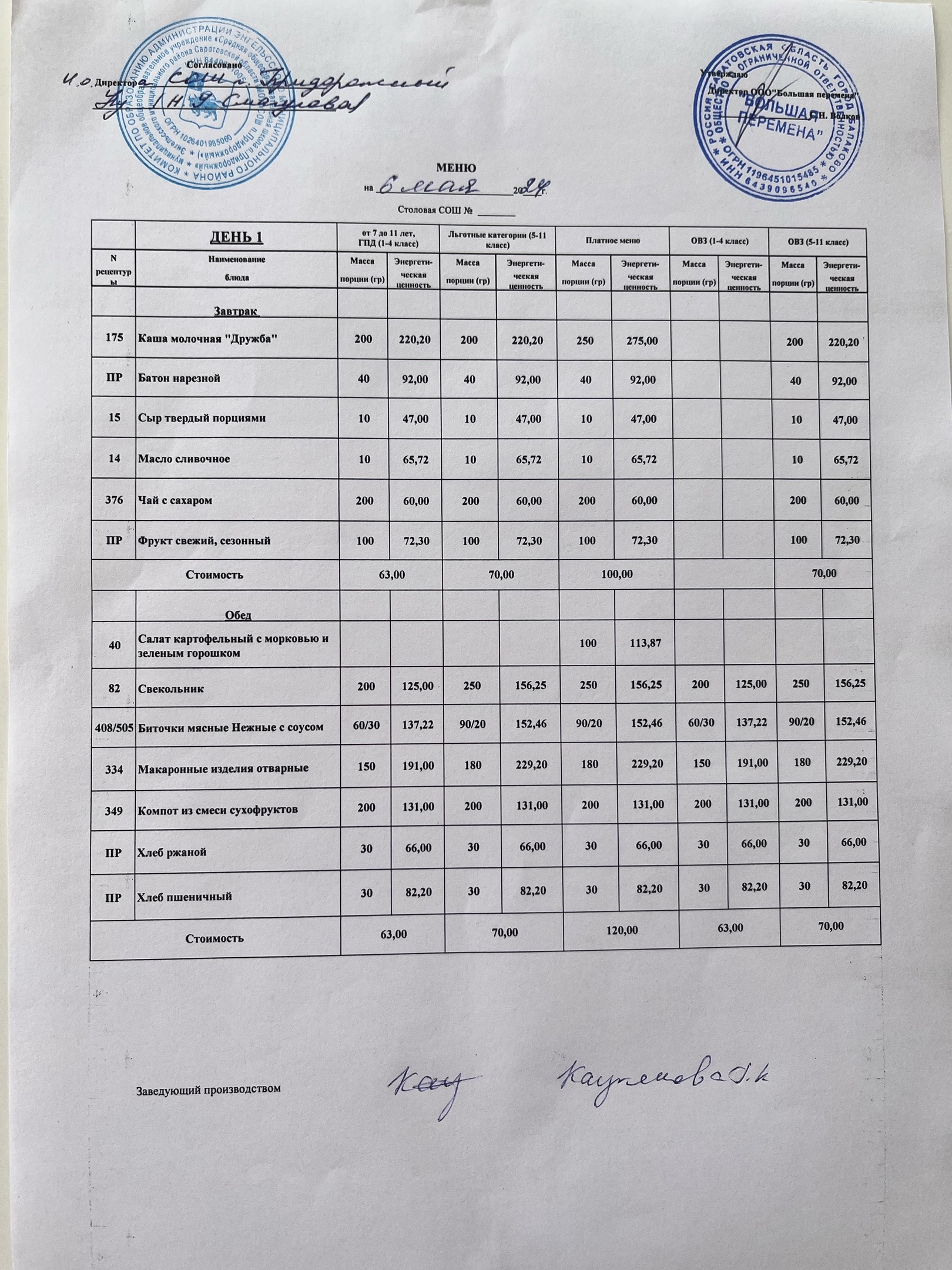 Меню 06.05.2024