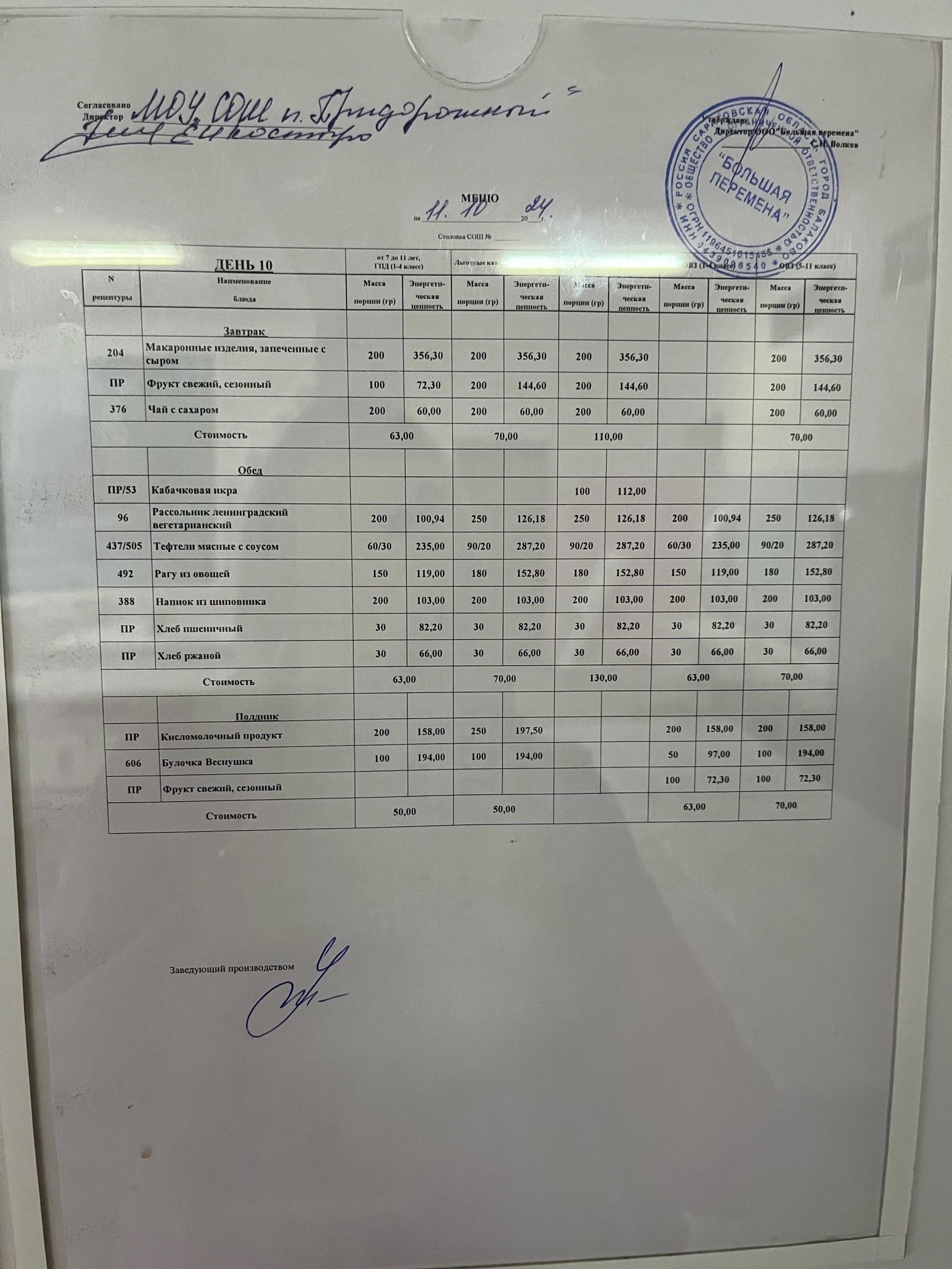 Меню 11.10.2024