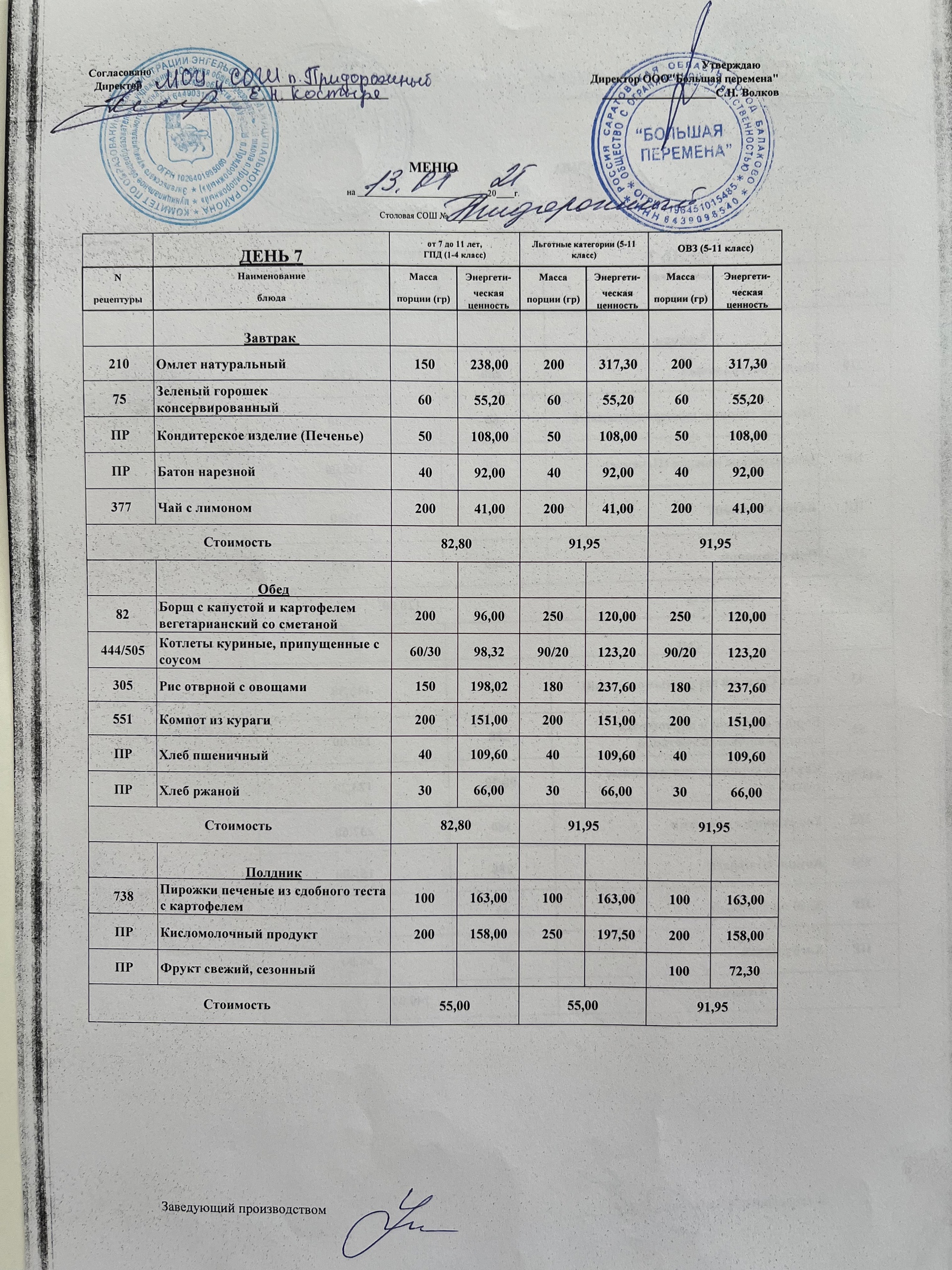 Меню 13.05.2025