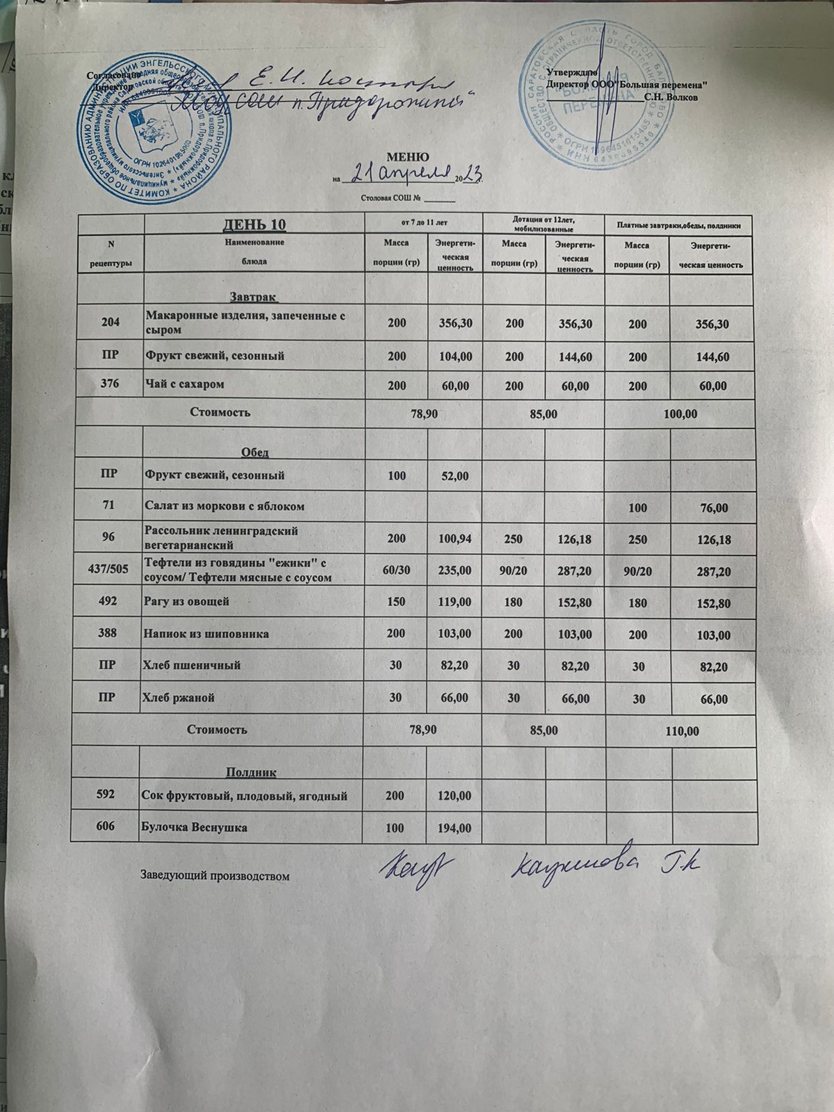 Меню 21.04.2023