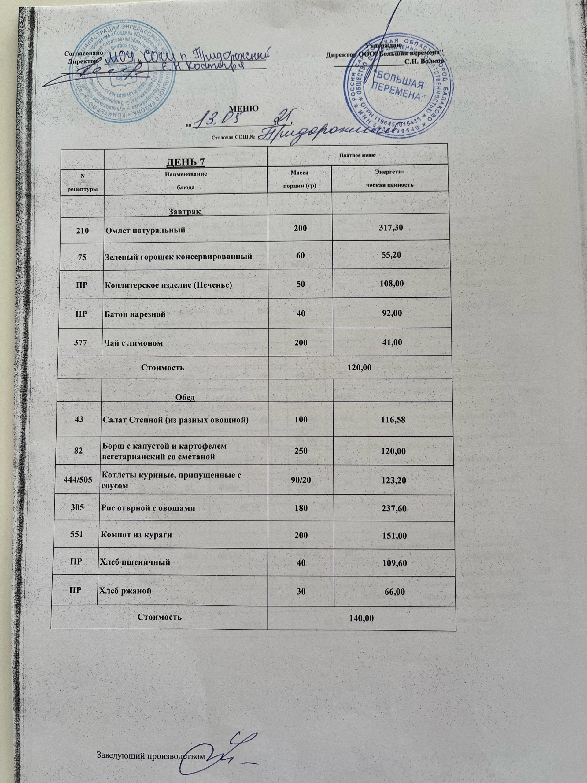 Меню 13.05.2025